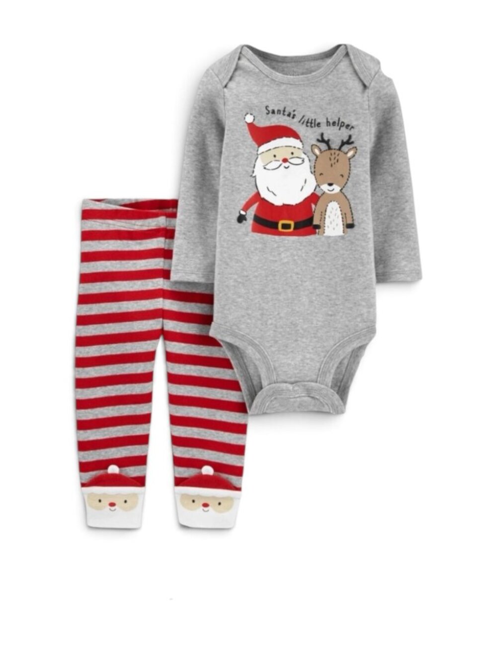 Carters Infant Boys Gray Santa's Little Helper Creeper & Pants Christmas Outfit